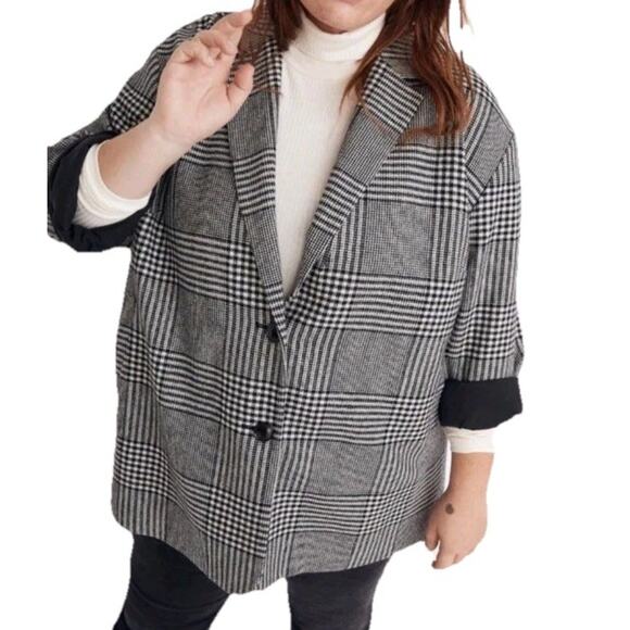 Madewell Plaid Houndstooth 4x Coat Heritage Wool Blend Old Money City Class - Picture 1 of 6